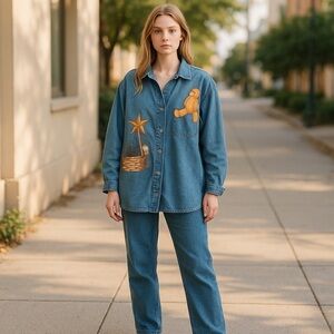 Vintage Painted Blue Denim Shirt